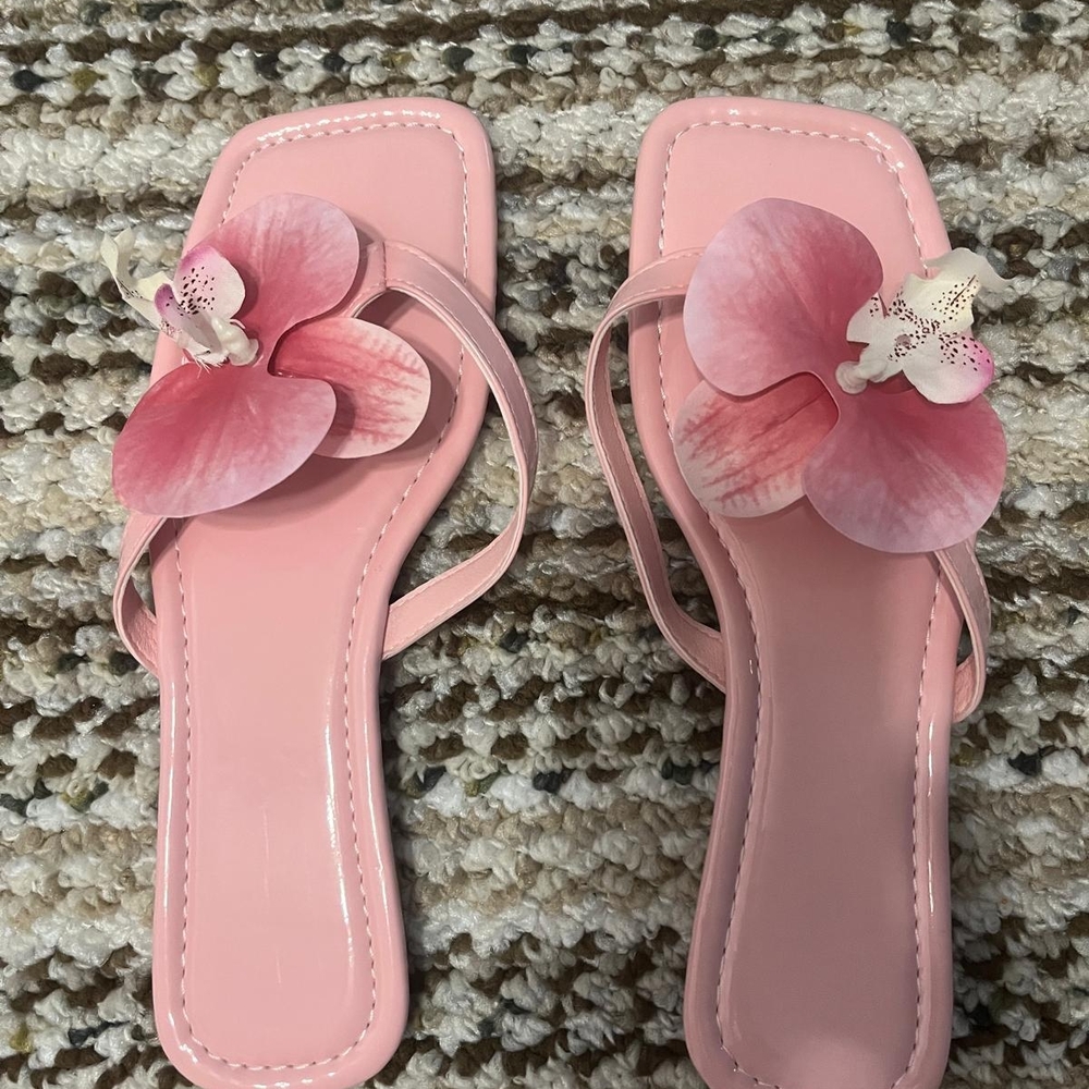 Pink Floral Embellished Slide Sandals